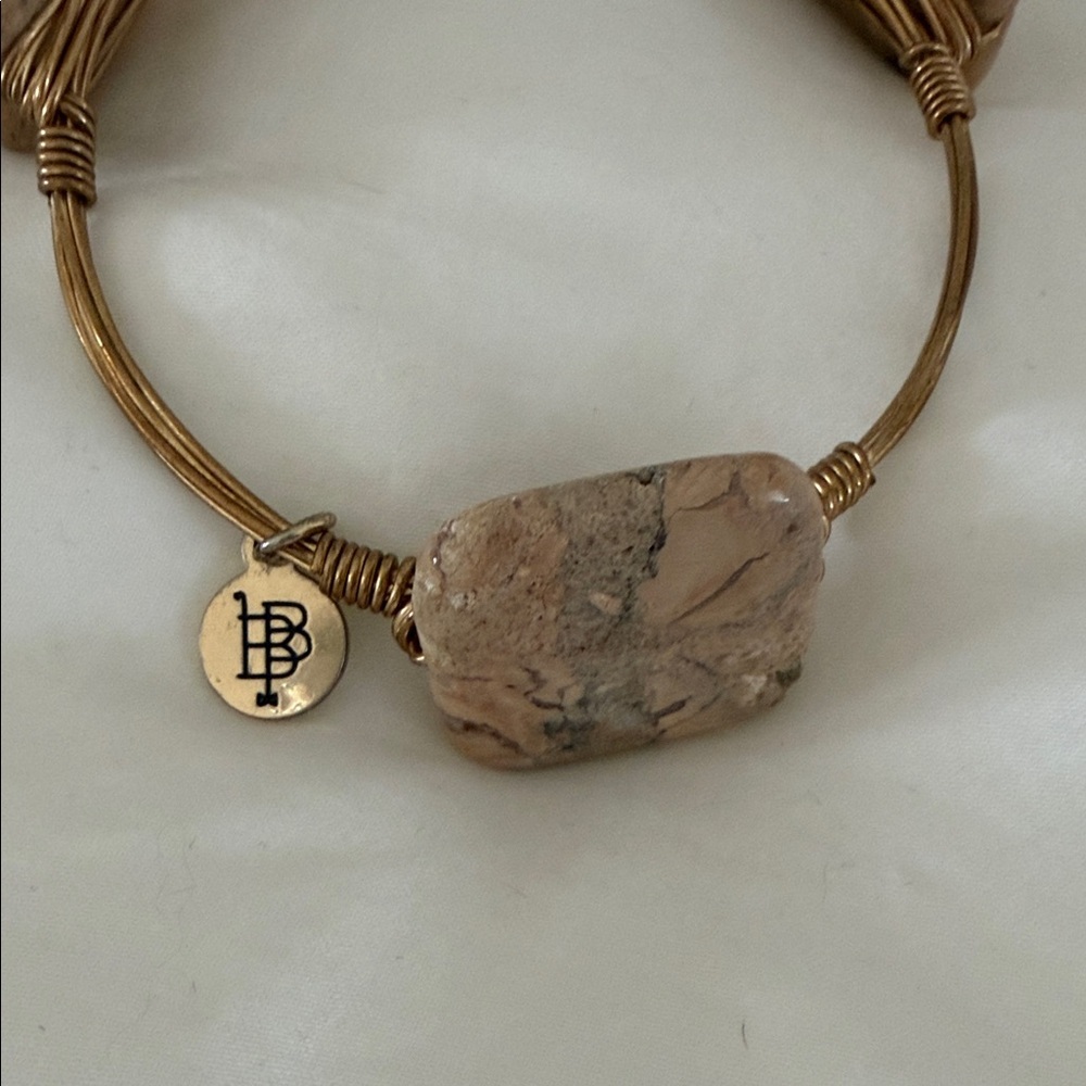 Bourbon and Bowties Beige Stone Wire Bangle with Logo Charm - Picture 2 of 3